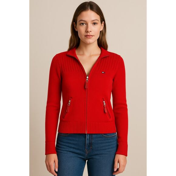 Vintage Tommy Jeans Full-Zip Red Y2K Sweater Jacket Size SP - Picture 1 of 7